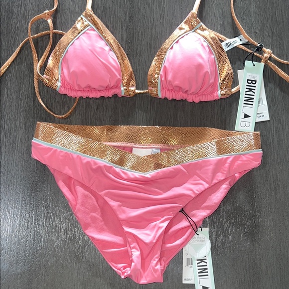 The Bikini Lab Other - The Bikini Lab Pink and Gold Two-Piece Triangle Bikini
